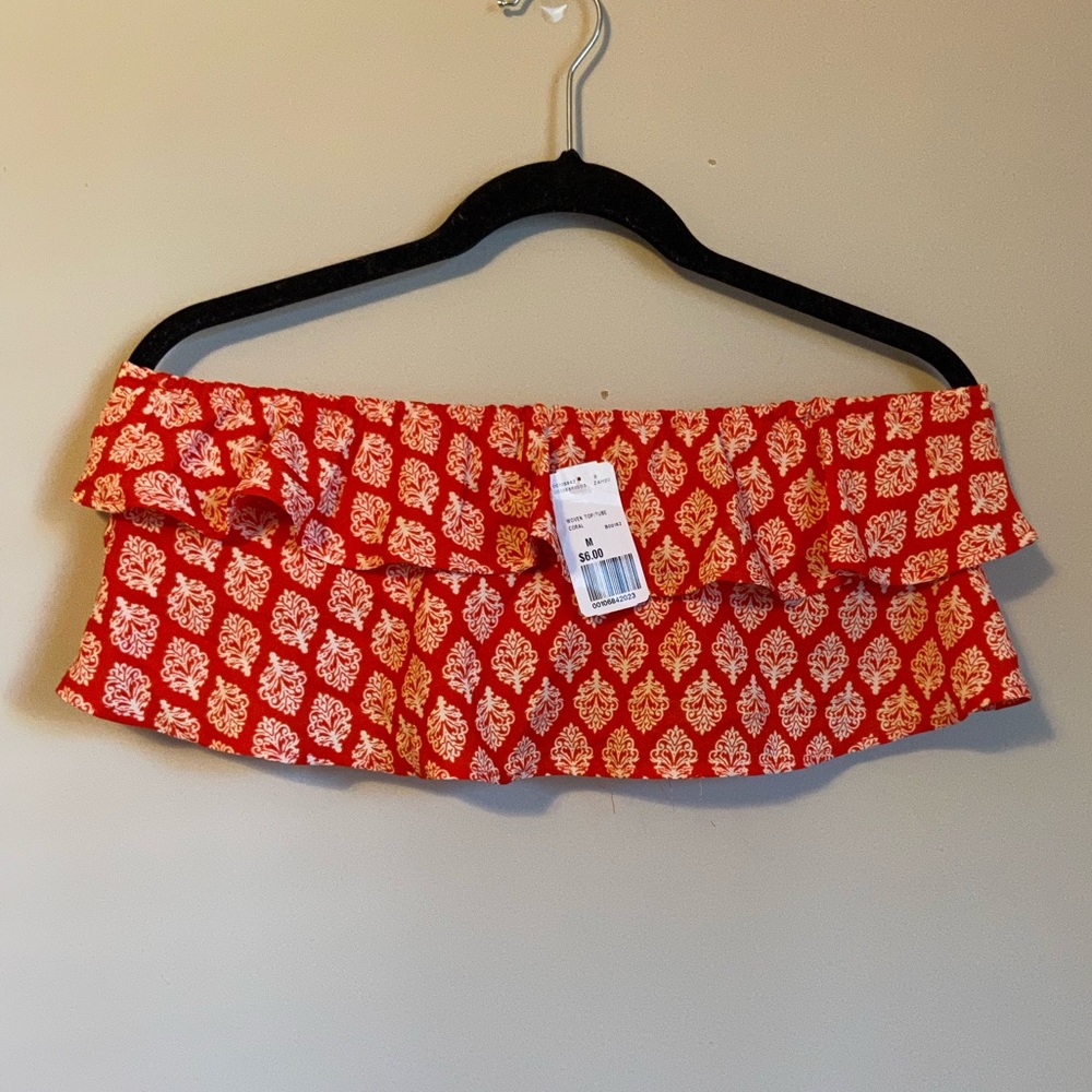Forever 21 Bandeau Print Top - Color Scarlet Red and White